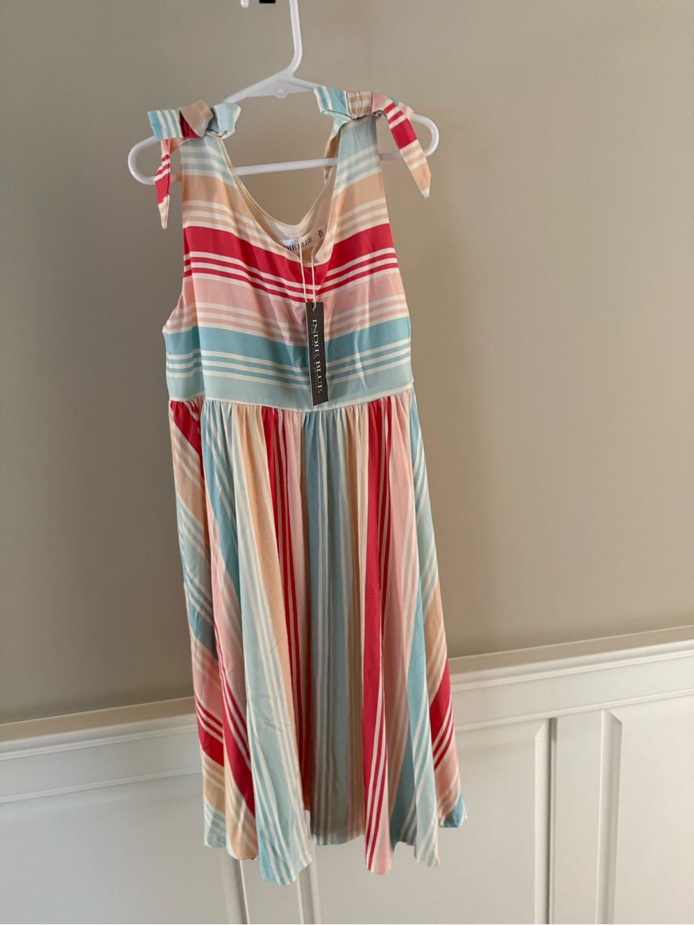 Girls Multicolor Stripe Tie-Shoulder Summer Dress